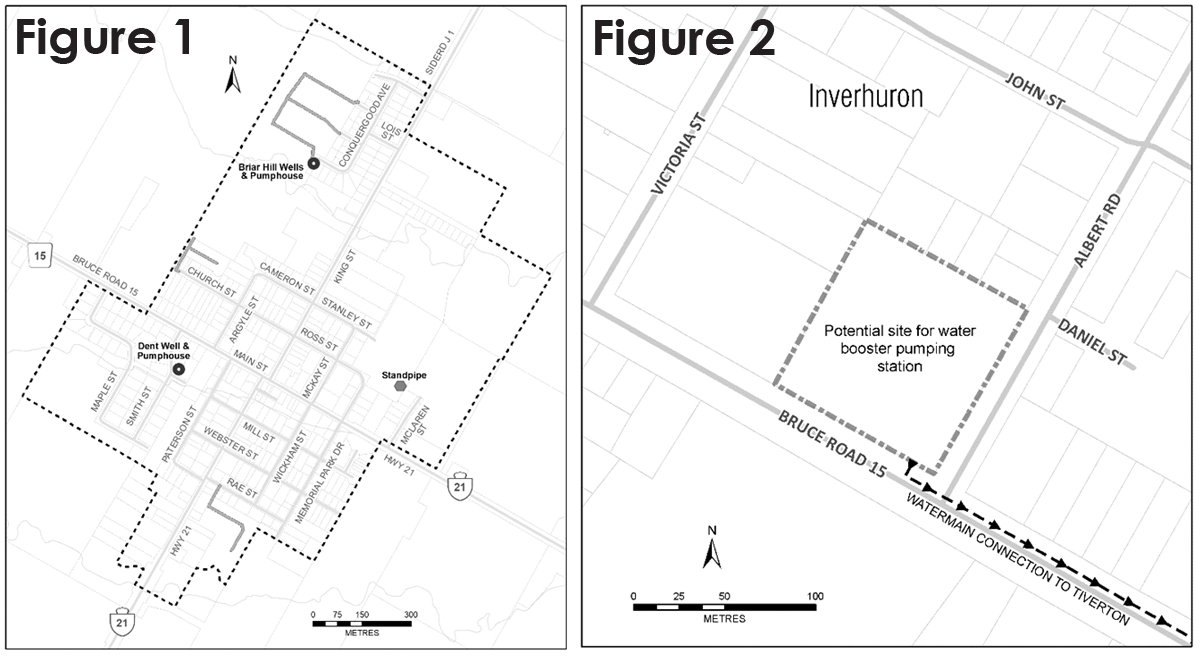 Two maps illustrating the areas affected by the Environmental Assessment for the Expansion of the Tiverton Water Supply System.